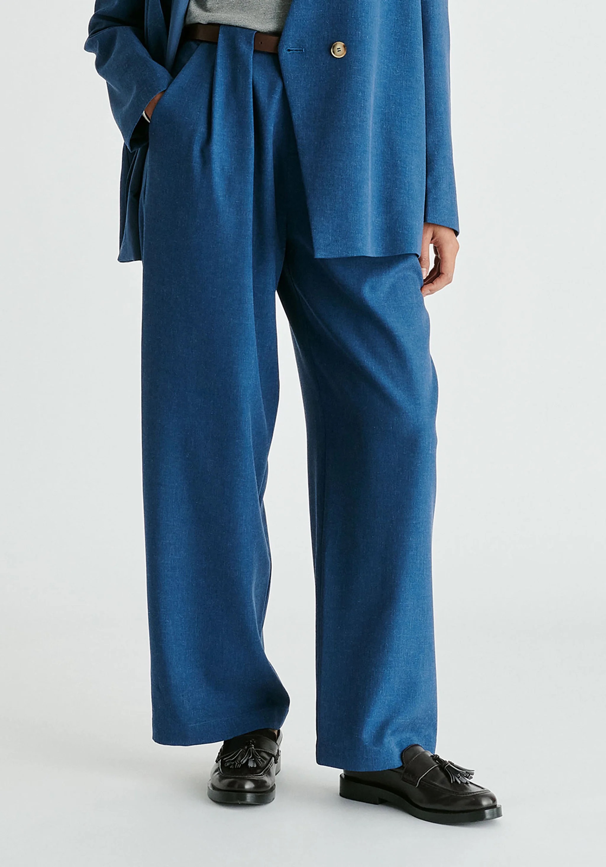 Belted Wide Leg Trousers with Box Pleats